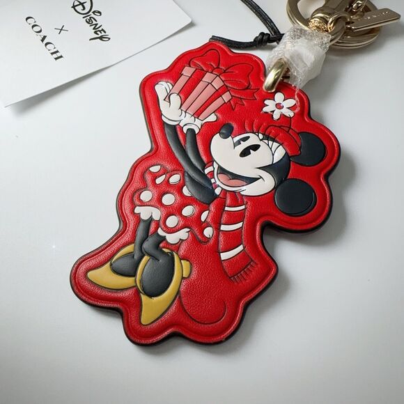 Coach X Disney Leather Minnie Mouse Bag Charm Gold Red CN008 Limited Edition NWT - Picture 3 of 6